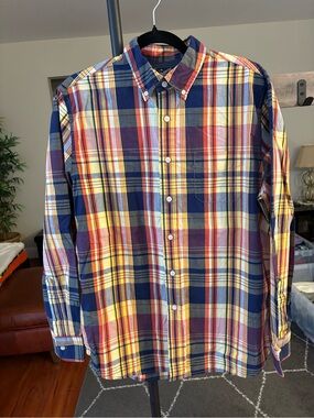 Grayers Plaid Button-Down Shirt - Navy, Red & Yellow - Medium